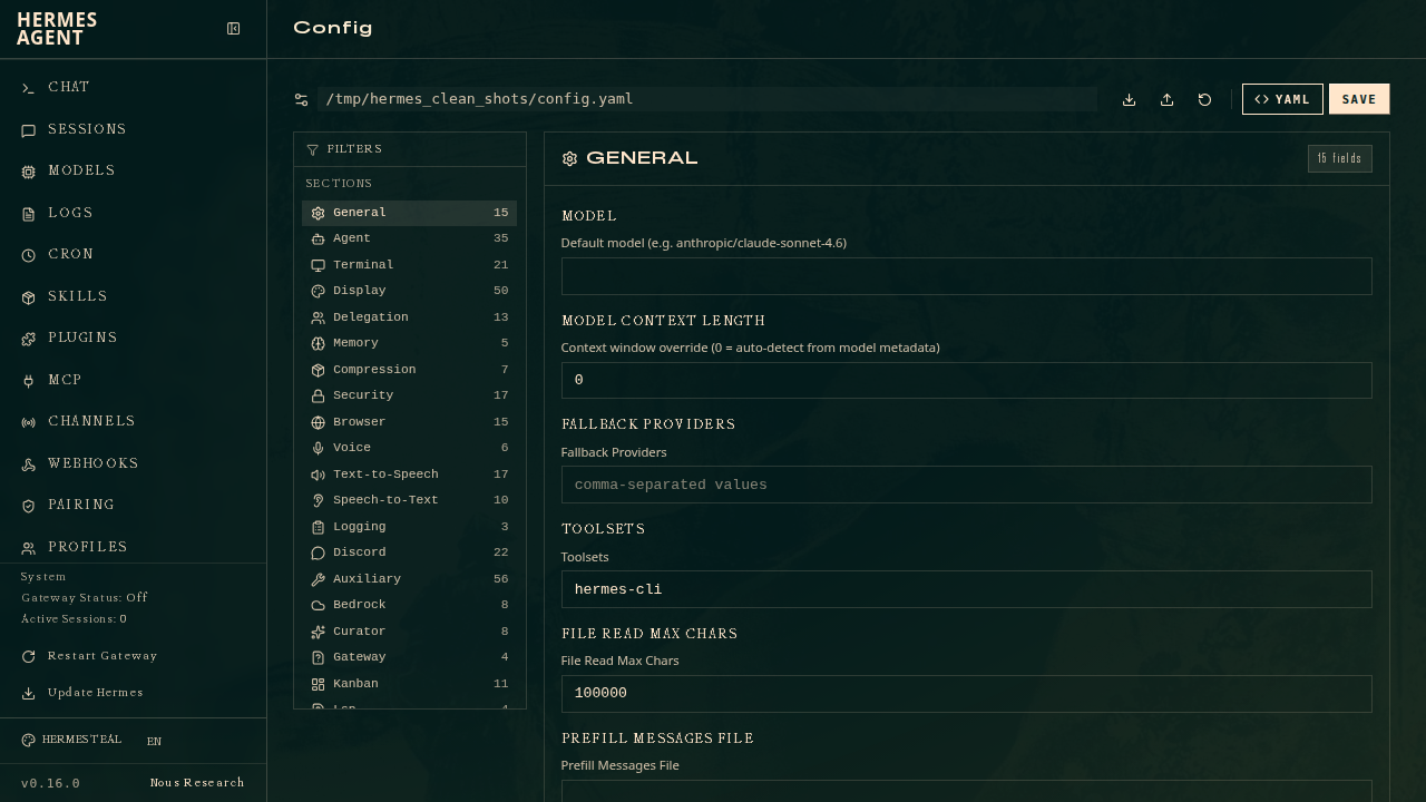Dashboard config page