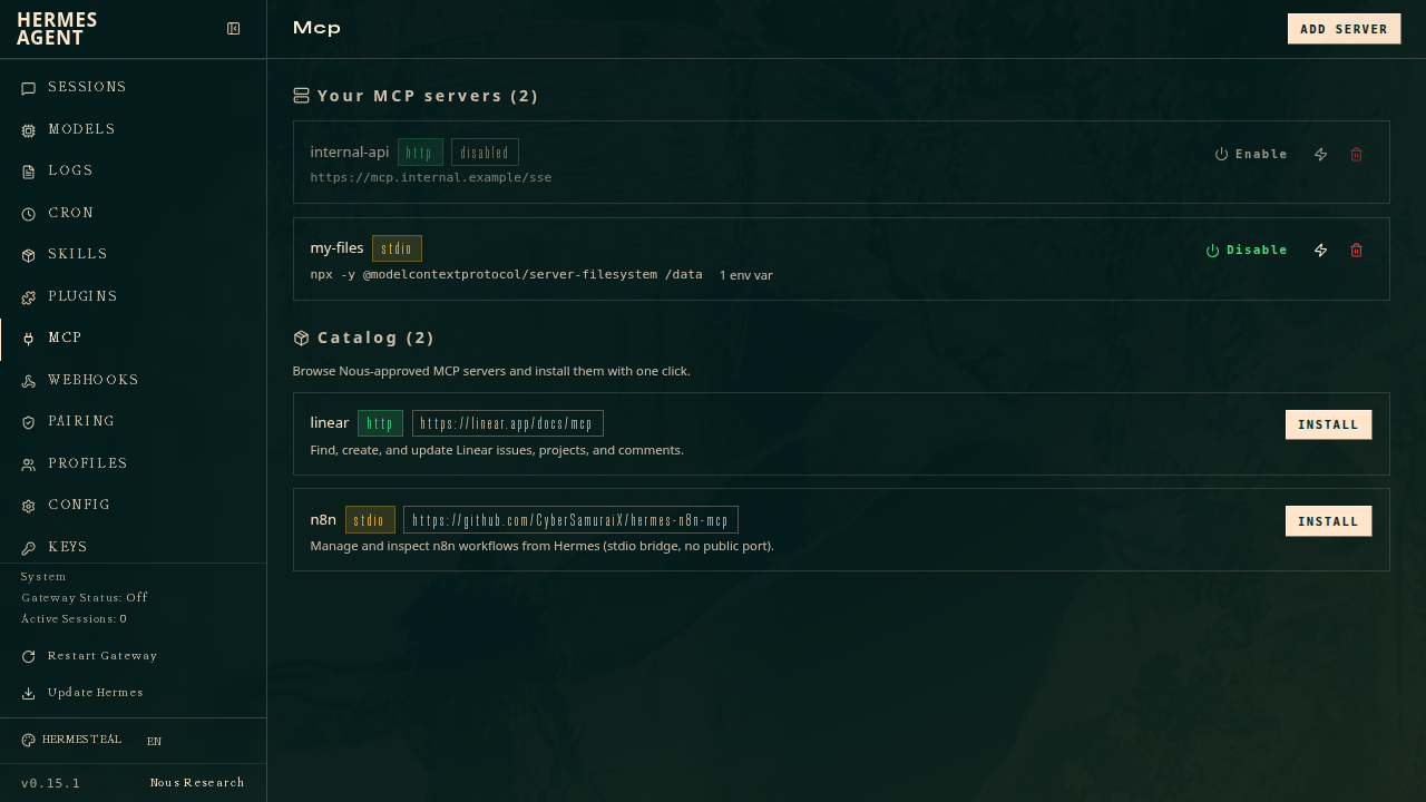 Dashboard MCP servers page