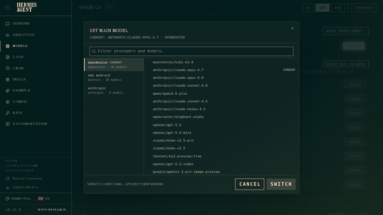 Dashboard model picker
