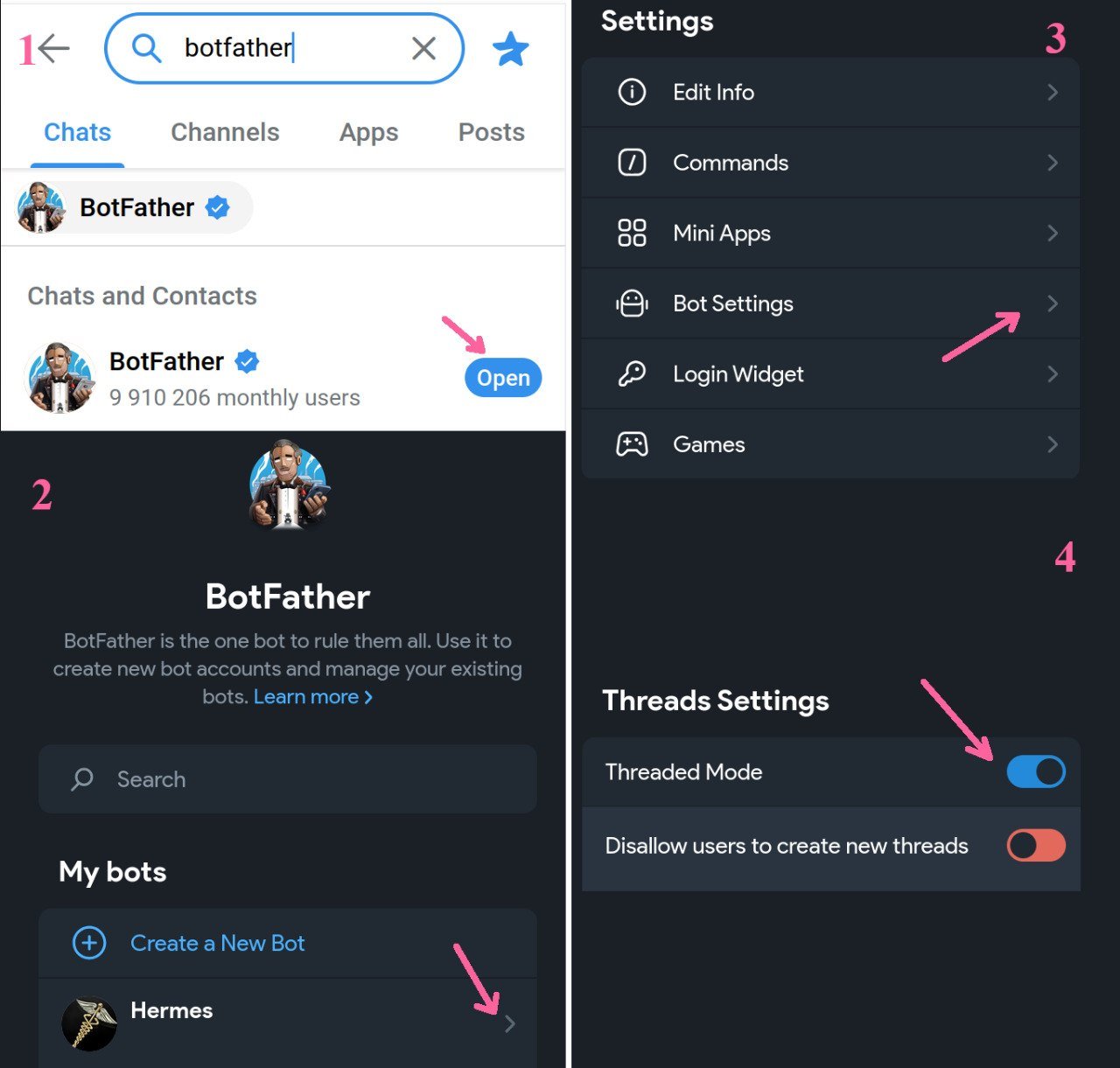 BotFather settings for a Telegram bot