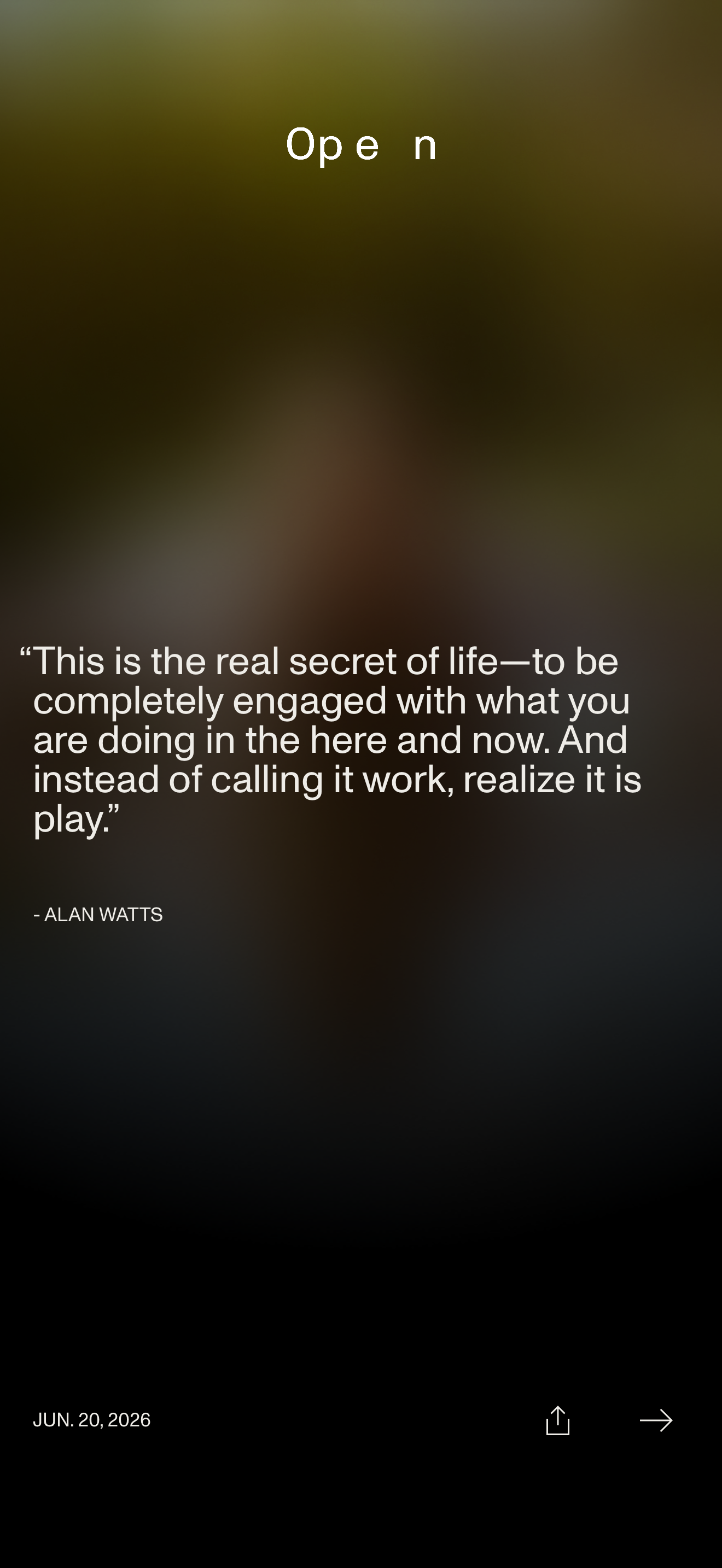 Alan Watts quote from the Open meditation app about being completely engaged with the here and now