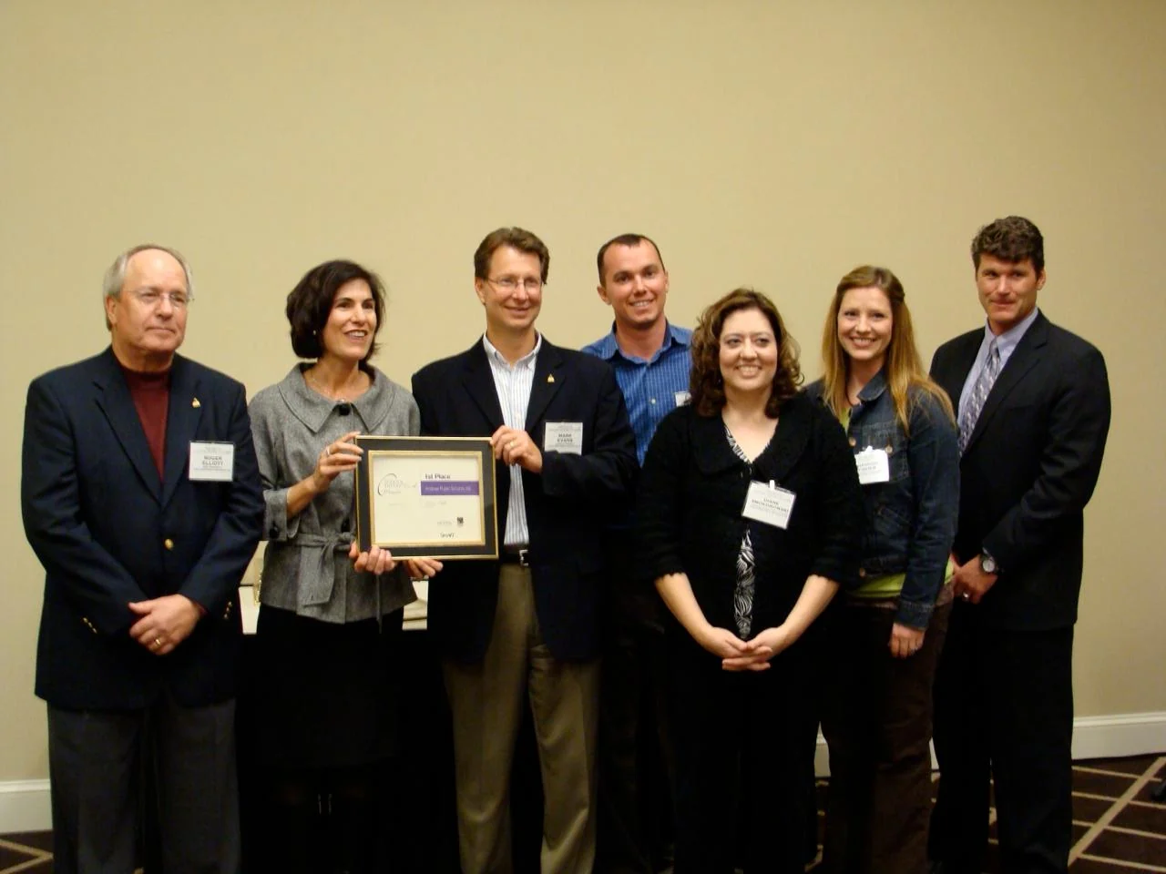 The Andover team with the 2008 first place certificate, including Superintendent Mark Evans and me.