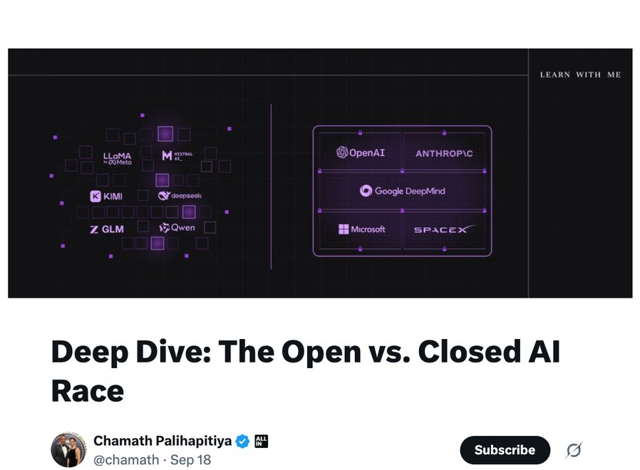 Screenshot of the X article Deep Dive: The Open vs. Closed AI Race